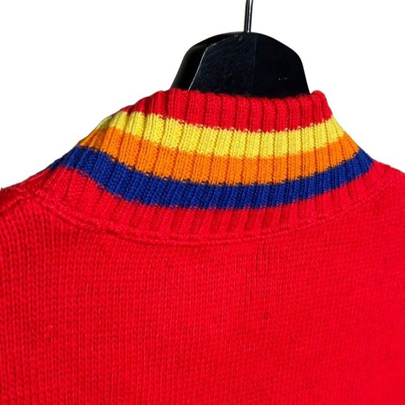 Vintage 70s 80s Lido of California Red Stripped Wool Knit Ski Sweater XL - Picture 3 of 5